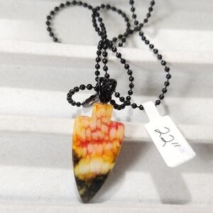 ~Beautiful, Bright, Multicolored Arrow Fire Dragon Veins Agate Pendant Necklace~